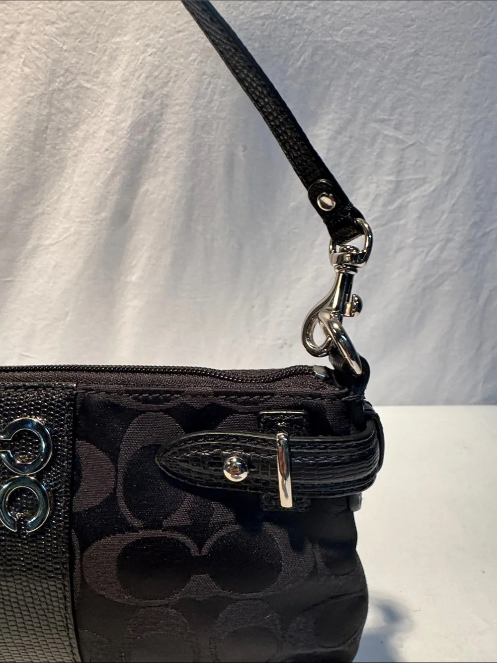 Coach Black Signature Jacquard Wrist/Shoulder Bag with Silver Hardware